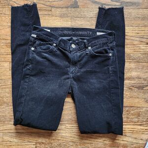 Citizens of Humanity Black Corduroy Skinny Pants Women’s 27 Raw Frayed Hem